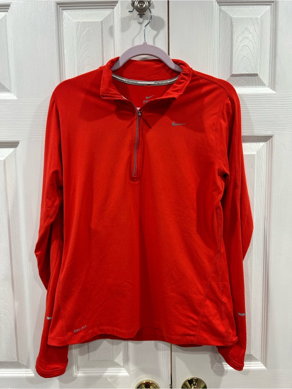 Nike Dri-FIT Running Top in Bright Red with Gray Trim